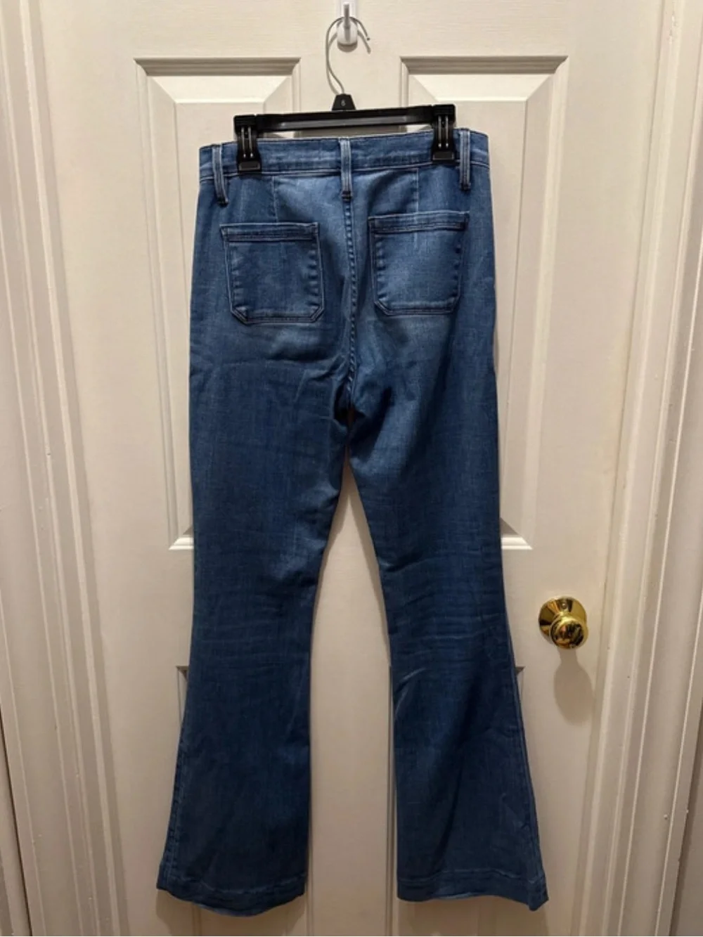 Frame Denim Medium Blue Flare Jeans with Patch Pockets